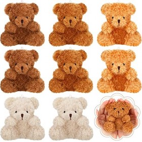 Threan 8 Pièces Mini Ours en Peluche 4 Pouces Petit Jouet Ours en Peluche Poupée Ours Doux Remplisseur de Boîte Cadeau de Mar