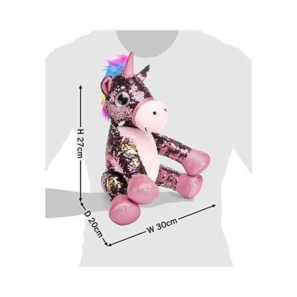 Mousehouse Gifts - Peluche licorne à sequins - brillant - rose - 29 cm