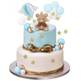 Auidy_6TXD Décoration de gâteau en forme dours en peluche - Décoration de gâteau danniversaire pour fille et garçon - Bleu 