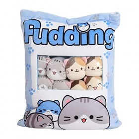 Komsoup Mignon Snack Oreiller Animaux en Peluche,Collation en Peluche Pudding,Jouets Pudding Décoratif Amovible Kitty Chat Po