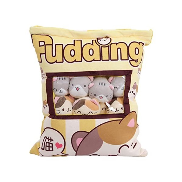 Komsoup Mignon Snack Oreiller Animaux en Peluche,Collation en Peluche Pudding,Jouets Pudding Décoratif Amovible Kitty Chat Po