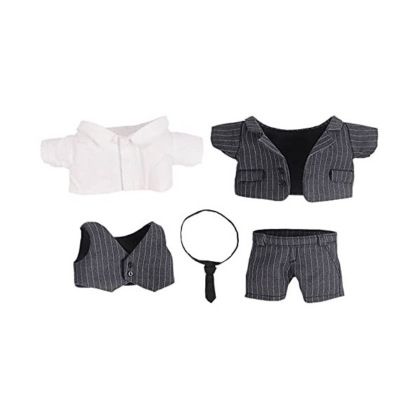 niannyyhouse Ensemble de 5 pièces en peluche pour poupée avec manteau, chemise, gilet, cravate, pantalon, 20 cm, noir, 15 cm
