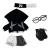 niannyyhouse Vêtements de poupée en peluche ample noir et blanc de 20 cm, couvre-chef, sweat à capuche, pantalon, lunettes, b