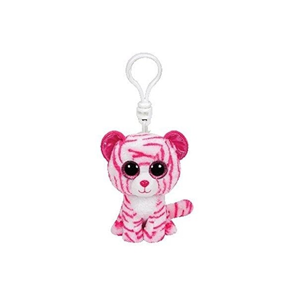 Carl ETTO 36638 – Asia Clip, Yeux Tiger avec Paillettes, Glubschi S TY Beanie, Beanie Boo S, 8,5 cm, Blanc/Rose