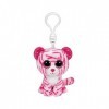 Carl ETTO 36638 – Asia Clip, Yeux Tiger avec Paillettes, Glubschi S TY Beanie, Beanie Boo S, 8,5 cm, Blanc/Rose