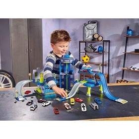 Majorette Creatix Kit de Jeu de Policier 3 étages, Ascenseur, rampes, toboggans, éléments phosphorescents Inclus 5 Voitures J