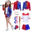 Amycute Déguisement Harley Squad Costume Fille, Cosplay Joker Girls Costume Sweat-Shirt Manteau T-Shirt Short Gants pour Enfa