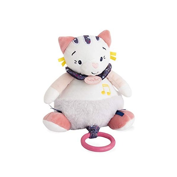 BABY NAT - Peluche Musicale Chat - Boîte à Musique - 25 cm - Blanc/Rose - Belle Idée Cadeau Fille - Chat Pollen - BN0444