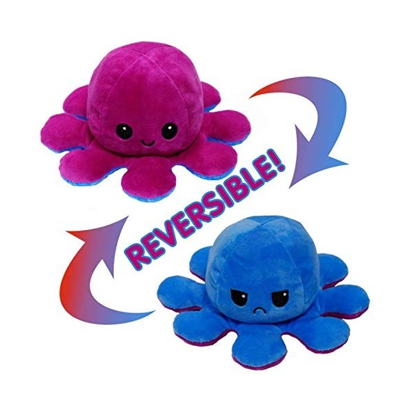 LENDOO Poulpe réversible, jouets doux double face, poulpe farcie, poupée en peluche, cadeaux créatifs pour enfants / garçons 