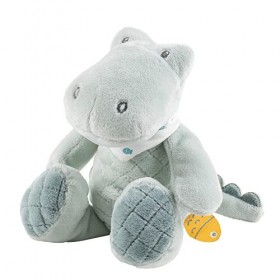 Nattou Mini-Peluche en Polyester, Roméo Le Crocodile, Hochet intégré, env. 20 cm, Roméo, Jules et Sally, Bleu Clair