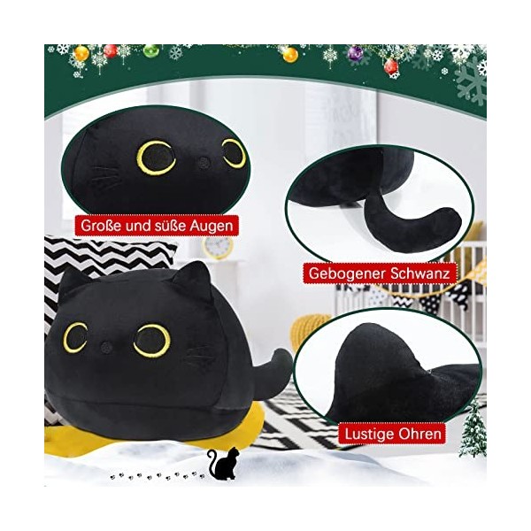 Peluche noire en peluche pour chat - Coussin en peluche - Coussin en peluche - Pour enfant - Cadeau 40 cm 