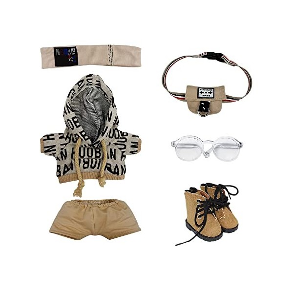 niannyyhouse Vêtements de poupée en peluche de 20 cm, costume hip-hop, couvre-chef, capuche, pantalon, sac à dos, lunettes, b