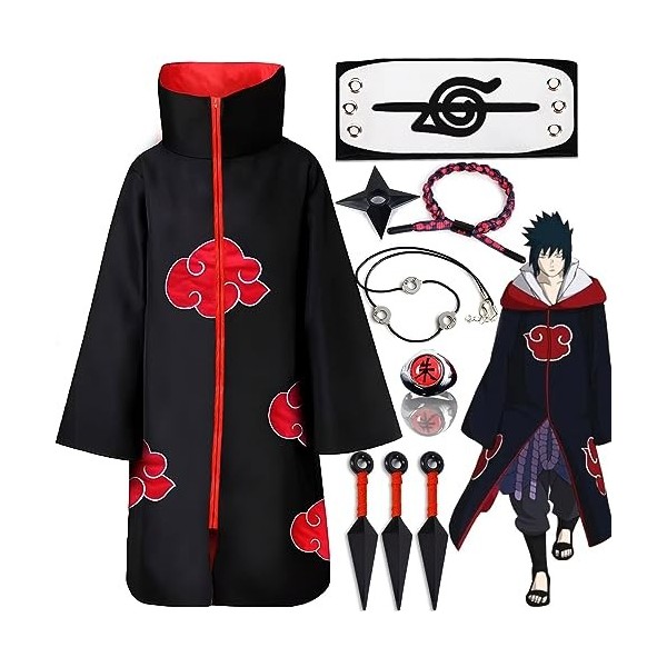 Purpledi Akatsuki Itachi Cape Cosplay Deguisement Akatsuki Uchiha Itachi, Anime Déguisement de Costume Cosplay Halloween et N