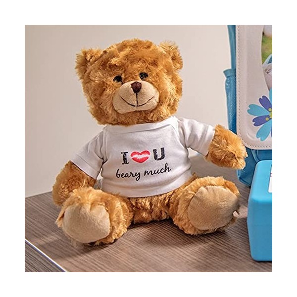 Ocadeau Peluche Ourson Brun avec Personnalisation Photo – Peluche Ours Brun avec Tee Shirt Blanc à Personnaliser – Peluche Ou