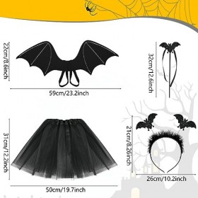 Costume de Chauve Souris Fille, Deguisement Chauve Souris pour Enfant,avec Serre-Tête, Jupe Tutu, Ailes et Baguette Magique, 