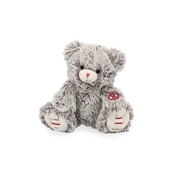 KALOO - Rouge Peluche Ours Maé Gris Prestige 24 cm - Petit Ours en Peluche en Fourrure Soyeuse - Doudou Ultra Doux pour Bébé 