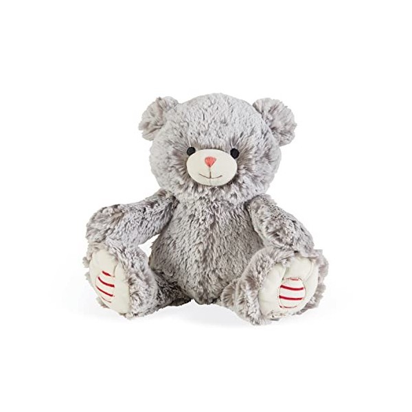 KALOO - Rouge Peluche Ours Maé Gris Prestige 24 cm - Petit Ours en Peluche en Fourrure Soyeuse - Doudou Ultra Doux pour Bébé