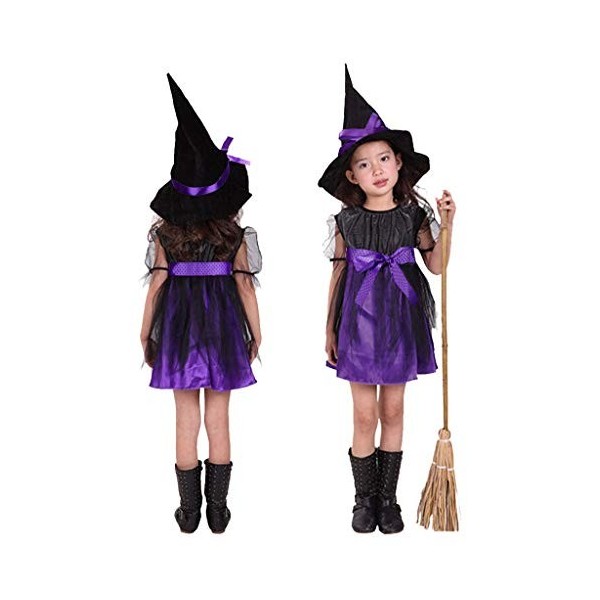 Walaka Festival DéGuisement Enfant Fille Costume Déguisement de Sorcière Fille - Robe de Déguisement Halloween avec Chapeau e