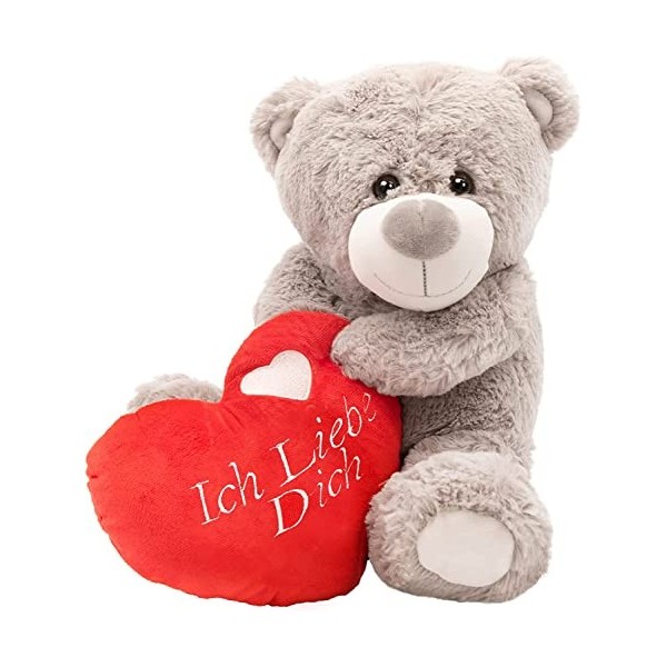 ILOVEFANCYDRESS Ours en Peluche Gris de 40 cm Tenant dans Ces Bras Un cœur sur lequel est écrit I Love You. Ideal pour la St.