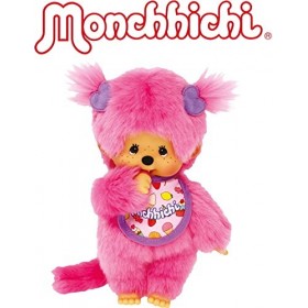 Bandai - Monchhichi - Peluche Monchhichi Frozen Fruits - Peluche iconique des années 80 - Peluche rose toute douce 20 cm pour