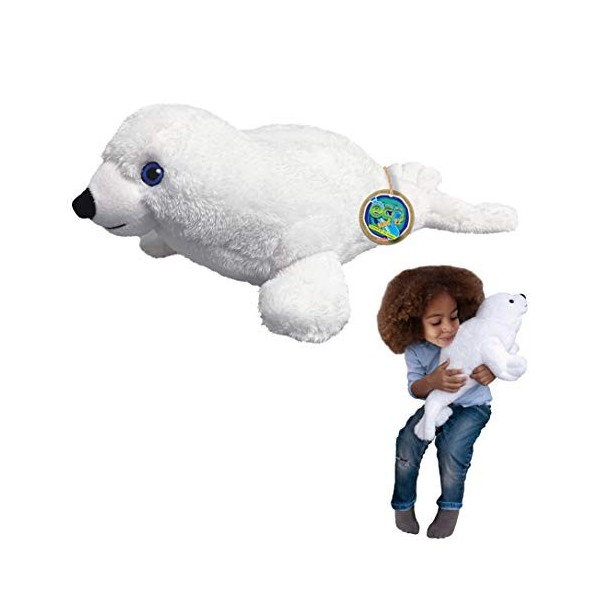 EcoBuddiez - Phoque du Groenland de Deluxebase. Grande Peluche Douce de 50cm Faite de Bouteilles en Plastique Recyclées. Cade