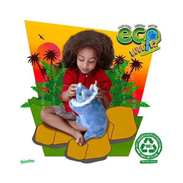 EcoBuddiez - Tricératops de Deluxebase. Grande Peluche Dinosaure Douce de 30cm Faite de Bouteilles en Plastique Recyclées. Ca