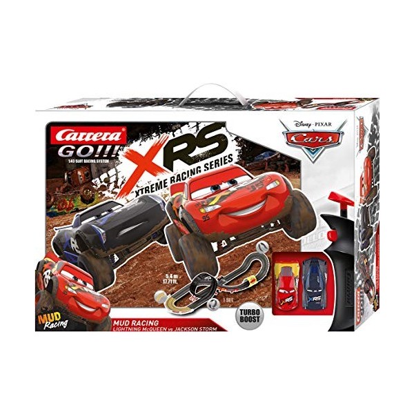 Carrera GO!!! Disney Pixar Cars - Mud Racing – Circuit de course électrique avec voitures miniatures Flash McQueen et Jackson