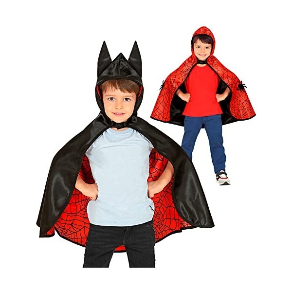 Widmann 10666 - Cape réversible avec capuche pour enfants, araignée en filet ou chauve-souris, fête à thème, carnaval, Hallow