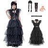 ZUCOS Mercredi Costume pour filles Costume dHalloween Fête Cosplay Spectacle de scène Robe en tulle 10-12 ans