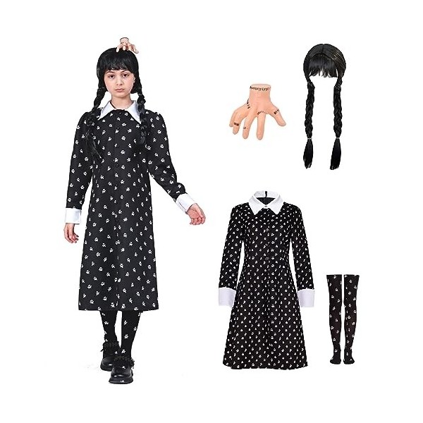 ZUCOS Mercredi Costume pour filles Costume dHalloween Fête Cosplay Spectacle de scène Robe en tulle 10-12 ans