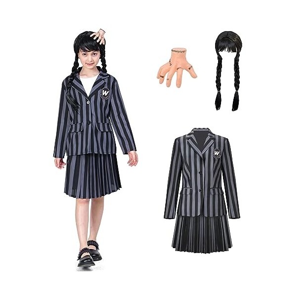 ZUCOS Mercredi Costume pour filles Costume dHalloween Fête Cosplay Spectacle de scène Robe en tulle 10-12 ans