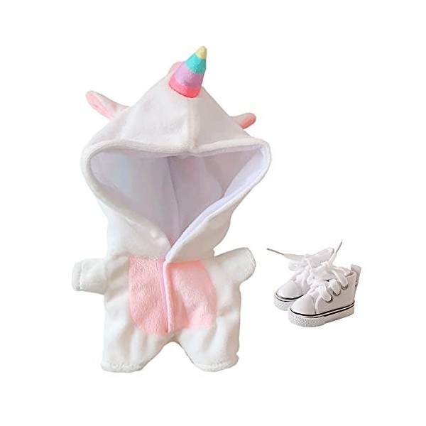 niannyyhouse Costume de licorne en peluche de 20 cm – Vêtements de poupée – Combinaisons et chaussures – Pyjama blanc blanc 