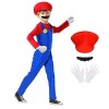 ACWOO Déguisement pour Enfants, Mario Luigi Costume de Cosplay, Enfant Fille Garçon Déguisement avec Combinaison, Bonnet, Bar