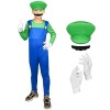 ACWOO Déguisement pour Enfants, Mario Luigi Costume de Cosplay, Enfant Fille Garçon Déguisement avec Combinaison, Bonnet, Bar