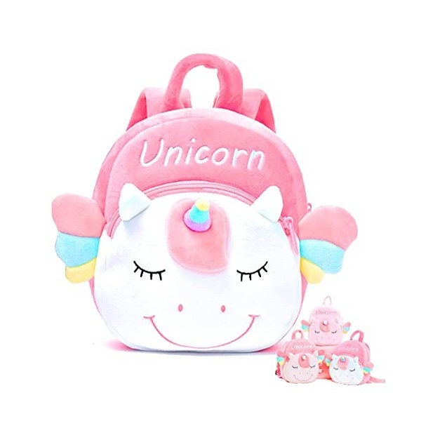 Sac à dos licorne pour fille Sac en peluche pour crèche école déjeuner livres voyage et rangement Motif 3D arcenciel amusant 