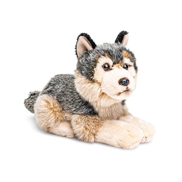 Uni-Toys - Loup Gris, couché - 22 cm Longueur - Loup en Peluche, Lupus - Peluche, Doudou