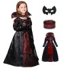 ATOWORLD Déguisement Vampire Fille 7 8 9 ans Enfant Costume Vampire Fille Robe Noire Halloween Enfant Vampire Deguisement Hal