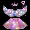 Tacobear Déguisement Licorne Lumineux Ailes de Plumes Coloré avec Serre-tête, Baguette Magique LED Tutu Jupe Tulle Fille Aile