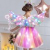 Tacobear Déguisement Licorne Lumineux Ailes de Plumes Coloré avec Serre-tête, Baguette Magique LED Tutu Jupe Tulle Fille Aile