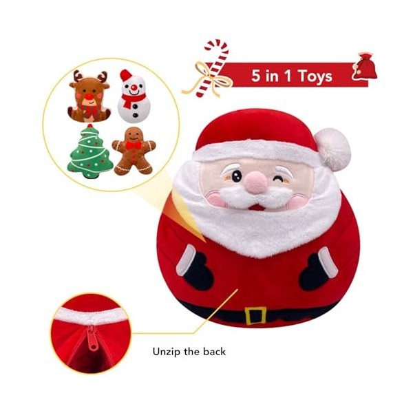 VGEBY Ensemble danimaux en Peluche de Noël 5 en 1, élan, Bonhomme en Pain Dépice, Père Noël, Bonhomme de Neige, Cadeaux de 