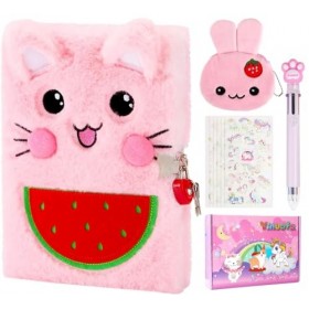 Yinuofa Agenda chat pour filles avec serrure et clés, journal intime pour enfants pour écrire et dessiner, ensemble de journa