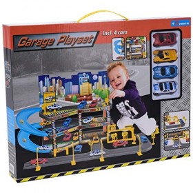 Grand Circuit de Voiture Enfant Garage City - 4 Véhicules Inclus