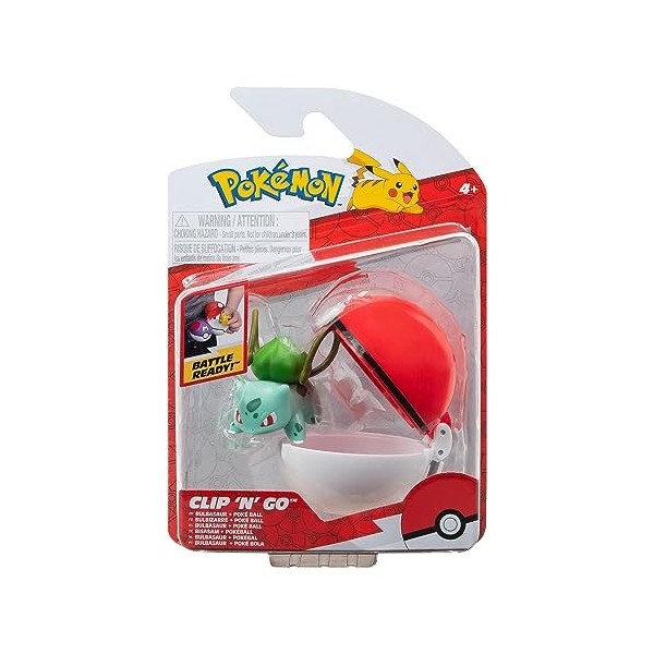 Pokémon Clip N Go Bulbasaur et Poké Ball Comprend Une Figurine de Combat de 5,1 cm et Un Accessoire de Balle nid