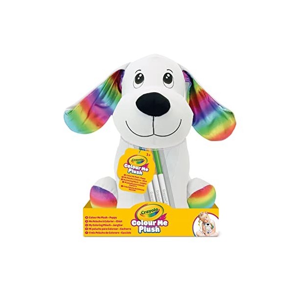 CRAYOLA- Colour me Plush, Peluche à colorier avec 3 feutres, Sujet Petit Chien, activité créative et Cadeau pour Enfants, à p