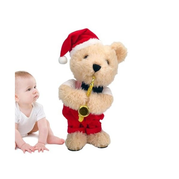 Besreey Poupée en Peluche Électrique De Noël - Noël Chantant Et Dansant Animaux en Peluche pour Enfant, Ours Animé Électrique