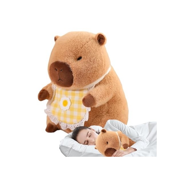 Capybara Plushie, Capybara en peluche - Oreiller Capybara de simulation mignon avec bavoir | Jouet de poupée en peluche dore