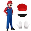 Formemory Deguisement Mario et Luigi Enfant, Super Plombier Cosplay Costumes, Ensemble de Mario Avec Chapeaux Fausses Barbes 