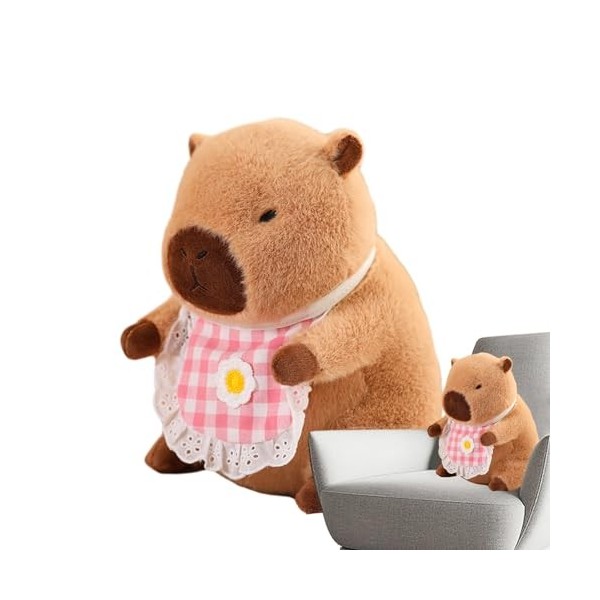 Povanjer Capybara en Peluche,Animal en Peluche Capybara, Jouet de Simulation Capybara avec Bavoir, Animal en Peluche Mignon, 