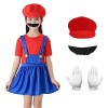 Formemory Deguisement Mario et Luigi Enfant, Super Plombier Cosplay Costumes, Ensemble de Mario Avec Chapeaux Fausses Barbes 