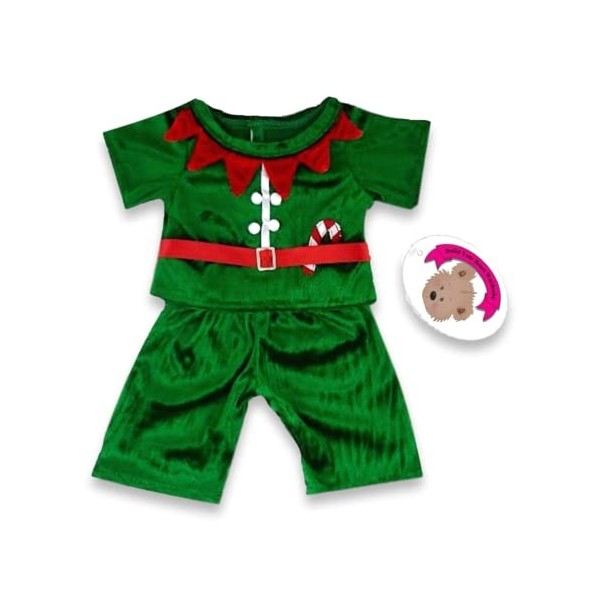 Build Your Bears Wardrobe Vêtements pour Ours en Peluche Build a Bear, Costume delfe garçon Rouge/Vert 